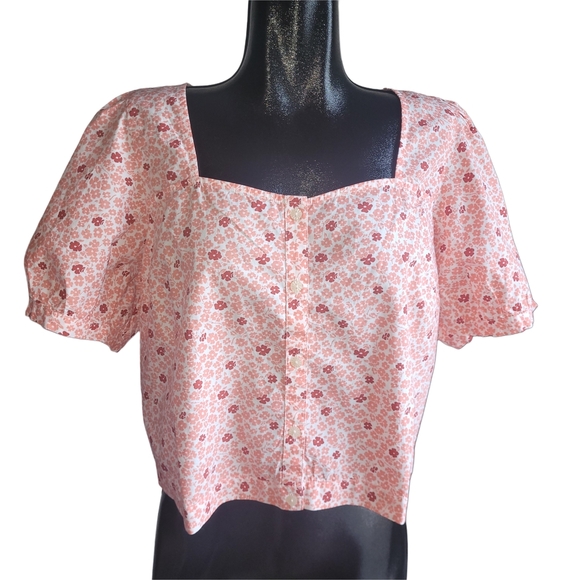 Levi's Simone Short Puff Sleeve Floral Cropped Blouse XL - Picture 2 of 7